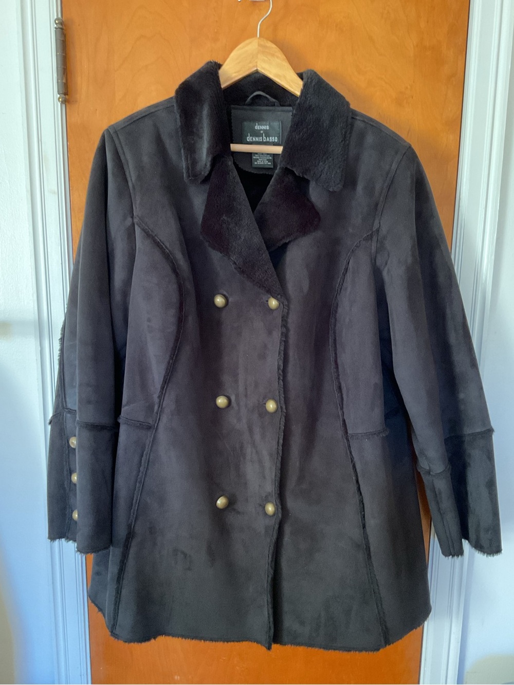 DENNIS BASSO Plush Faux Suede and Faux Fur Coat 1X